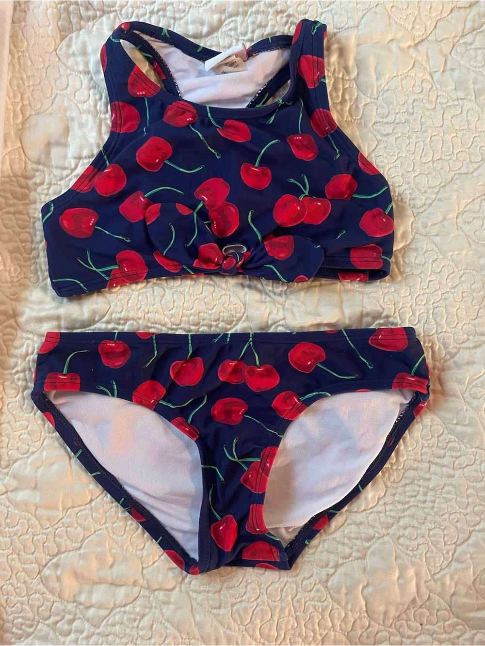 Girl’s Bikini Navy Cherry Print Two-Piece Swimsuit